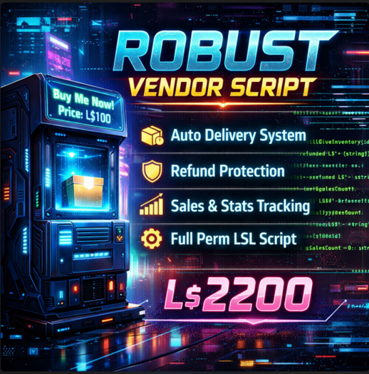 Professional Robust Vendor Script for Second Life – Secure Auto Delivery, Refund Protection & Sales Tracking (Full Perm 