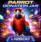 Interactive Parrot Donation Jar – Animated Tip Box with Hover Text, Last Donor Display & Floating Particle Effects (Copy