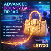 Advanced Bouncy Bag Tip Jar – Full Perm LSL Script | Animated Bounce, Smart Hover Stats, Particle Effects & Sound
