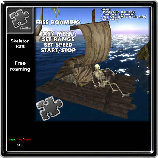 Free Roaming Skeleton Raft with menu set range and speed