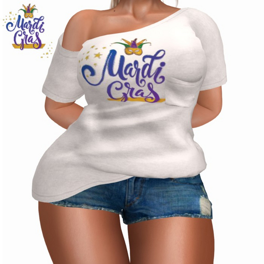 MARDI GRAS - MG Off Shoulder Long Tee & Shorts Set (ADD)