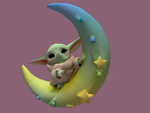 Baby Yoda on a  Crescent Moon