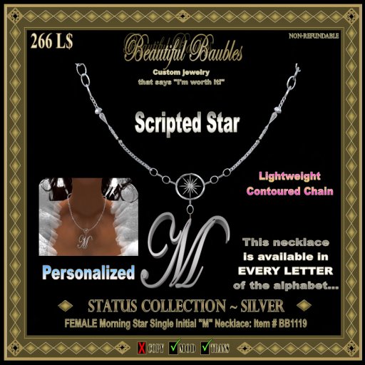 FEMALE Morningstar Single Initial Necklace ~M~ SILVER