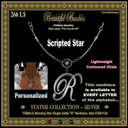 FEMALE Morningstar Single Initial Necklace ~R~ SILVER