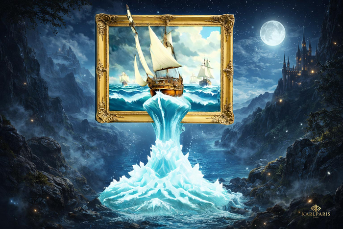 Ocean Escape 3D Wall Art – Sailing Ship Waterfall Frame Sculpture