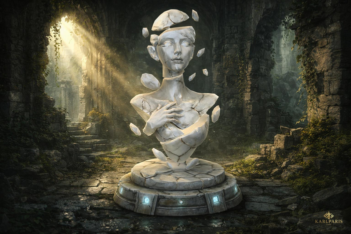 Shattered Marble Goddess Bust – Floating Fragment Fantasy Statue