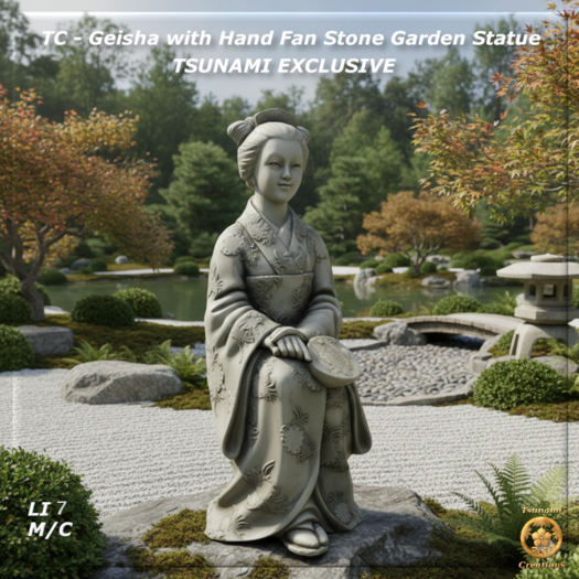 TC - Geisha with Hand Fan Stone Garden Statue