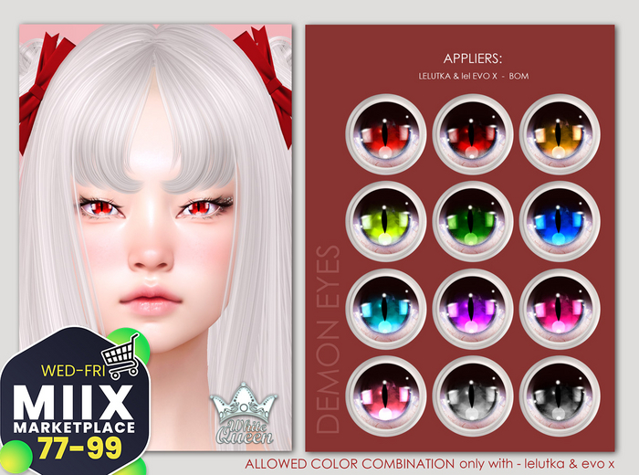 MIIX DEMON EYES -LELUTKA & BOM - FATPACK - WHITE QUEEN