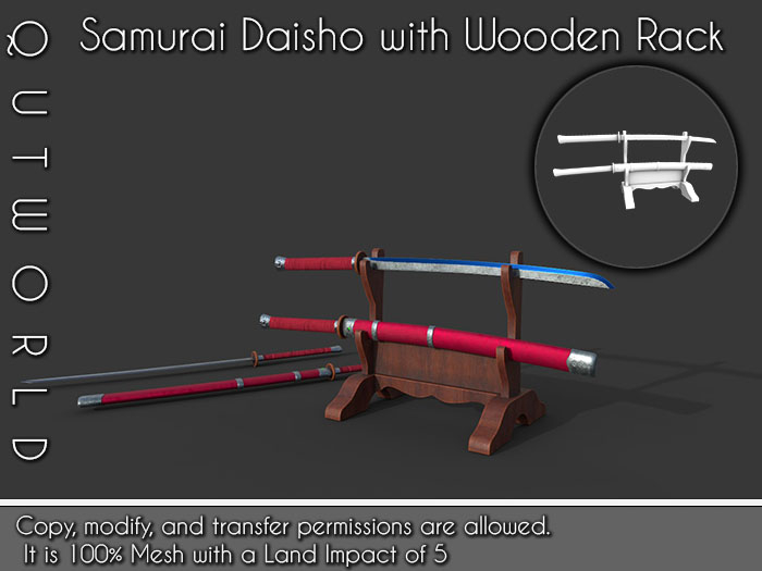 .::QUTWORLDT Samurai Daisho with Wooden Rack (Low Poly / PBR)