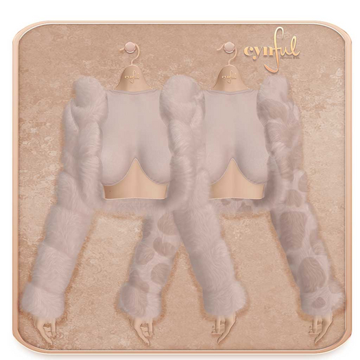 Cynful Show Off - Fur Coat + Cropped Top Set - Nude