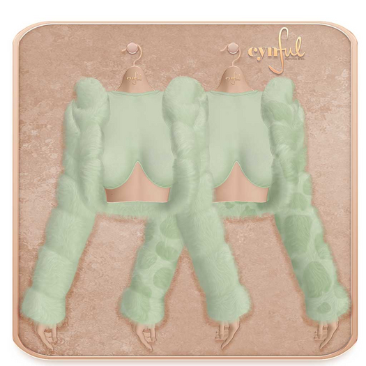 Cynful Show Off - Fur Coat + Cropped Top Set - Tea