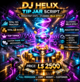 DJ Helix Tip Jar Script – Persistent Stats, Glowing Particle Effects & Full Permission LSL System for Second Life