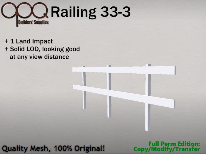 1 LI Full Perm Plank Fence or Railing - OPQ Railing 33-3