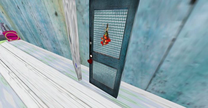 ALMOST FREE!!! WHIMSY BLUE GINGHAM LEANING DECOR DOOR ART
