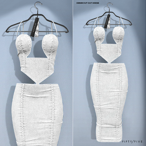 FIFTY/FIVE. "Ripe" Denim Cut Out Dress - White Denim