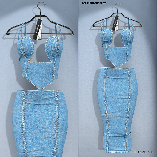FIFTY/FIVE. "Ripe" Denim Cut Out Dress - Stone Wash