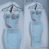 FIFTY/FIVE. "Ripe" Denim Cut Out Dress - Light Vintage Blue