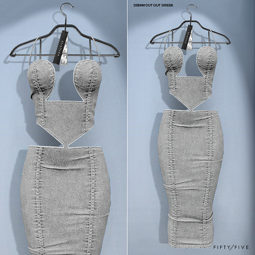FIFTY/FIVE. "Ripe" Denim Cut Out Dress - Grey Denim