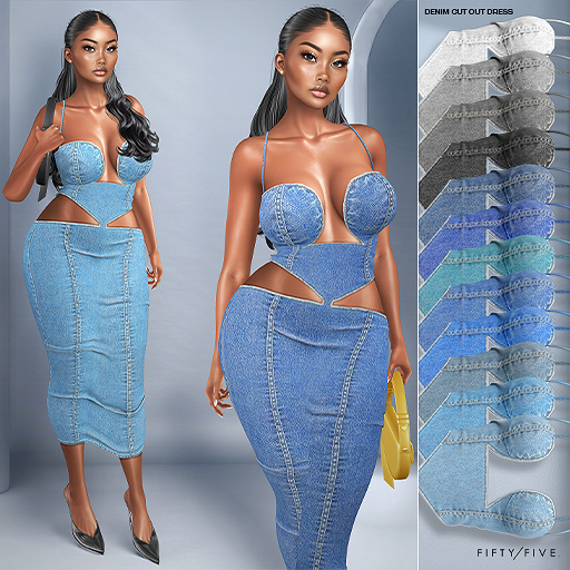 FIFTY/FIVE. "Ripe" Denim Cut Out Dress - Fatpack