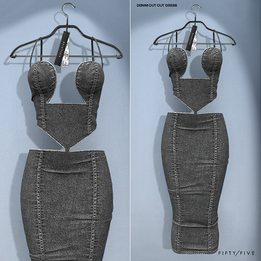 FIFTY/FIVE. "Ripe" Denim Cut Out Dress - Double Black