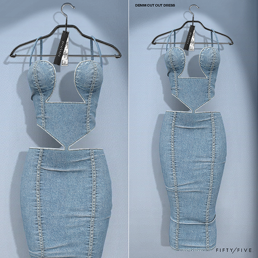 FIFTY/FIVE. "Ripe" Denim Cut Out Dress - Deep Stone