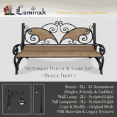 Laminak - Victorian Lamp and Bench Set - Black Iron