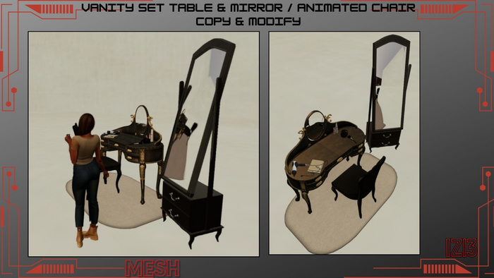 Vanity Set Table & Mirror / Animated Chair - Copy & Modify