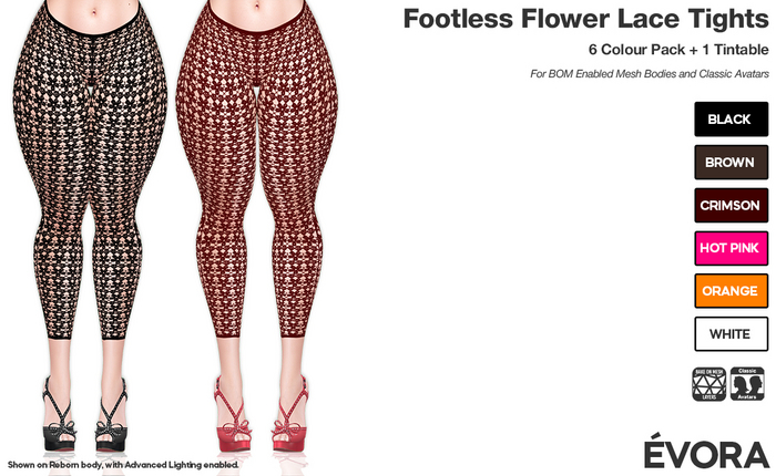 EVORA - Footless Flower Lace Tights