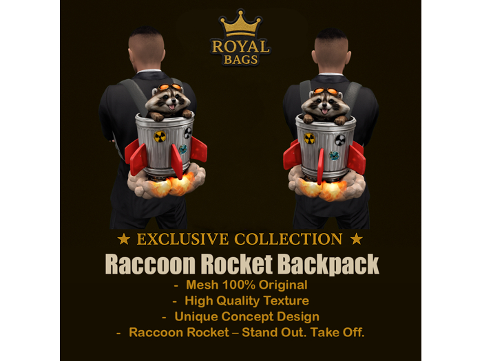 Rockef Racoon Backpack Second Life Marketplace - R-Bags Raccoon Rocket (Men & Woman)