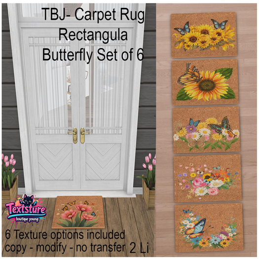 TBJ- Carpet Rug Rectangula Butterfly Set of 6