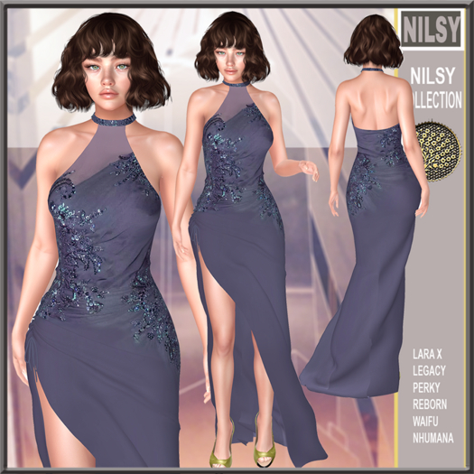 BEADED HALTER GOWN