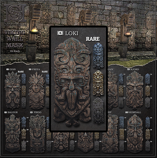 Second Life Marketplace - 04 Loki - Viking Wall Masks - [MoonSha] RARE