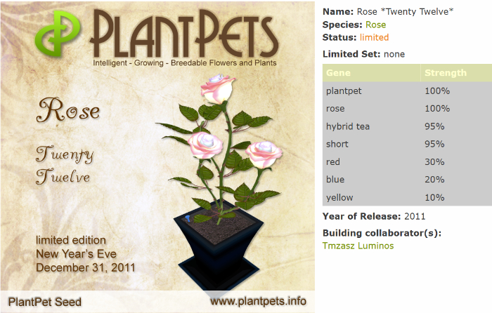 PlantPet Seed [Rose *Twenty Twelve*]
