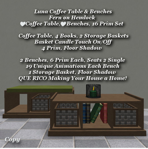 Luna Coffee Table & Benches Fern1