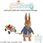 easter peter rabbit with  handcart tartan  with eggs