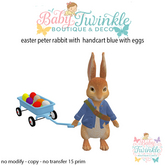 easter peter rabbit with  handcart blue with eggs