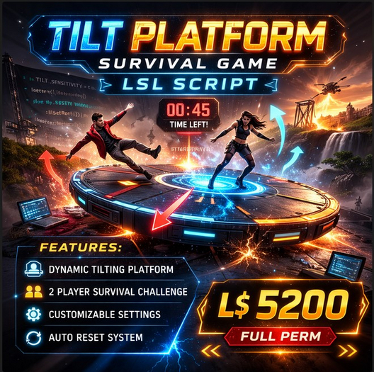 Tilt Platform Survival Game LSL Script – Interactive Physics Balance Challenge Multiplayer Arena System | Full Permissio