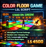 Color Floor Game System LSL Script for Second Life | Multiplayer Survival Mini-Game | Full Perm Commercial Ready