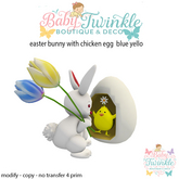 easter bunny with chicken egg  blue yello