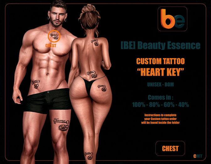 [BE] Beauty Essence - CUSTOM TATTOO - HEART KEY - CHEST