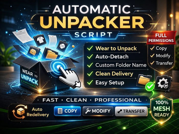 SPANKER V4.0 Automatic Wear & Touch Unpacker Box | Copy & Modify | Full Permissions Script for Second Life