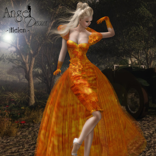 Helen, tangerine gown by Angel Dessous