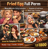 Fried Egg Full Perm – Realistic Handheld Food with Eating Animation, Scripted Wearable Prop