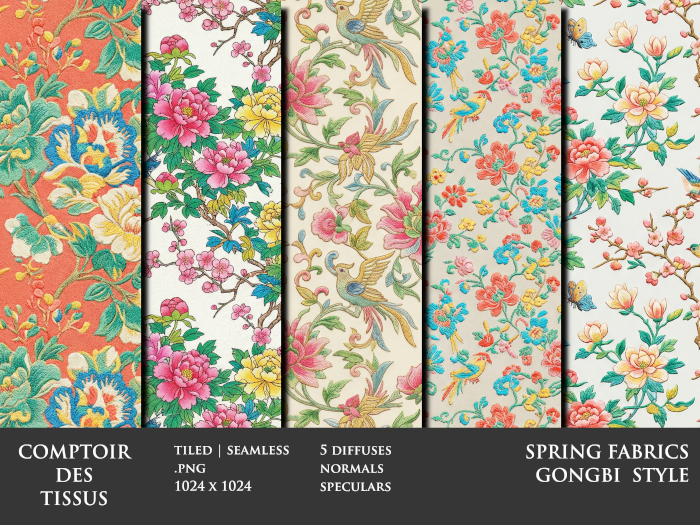 Second Life Marketplace - Spring fabrics Gongbi style - 5 FULL PERM Texture