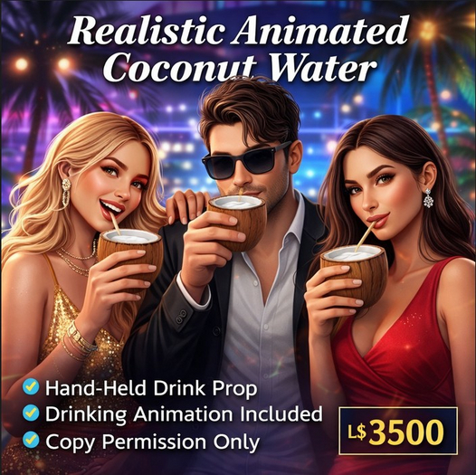 Realistic Animated Coconut Water Prop – Handheld Drink with Drinking Animation | Copy Permission 