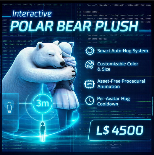 Interactive Polar Bear Plush – Auto Hugging Smart Companion with Procedural Animation | Customizable Color, Size & Style