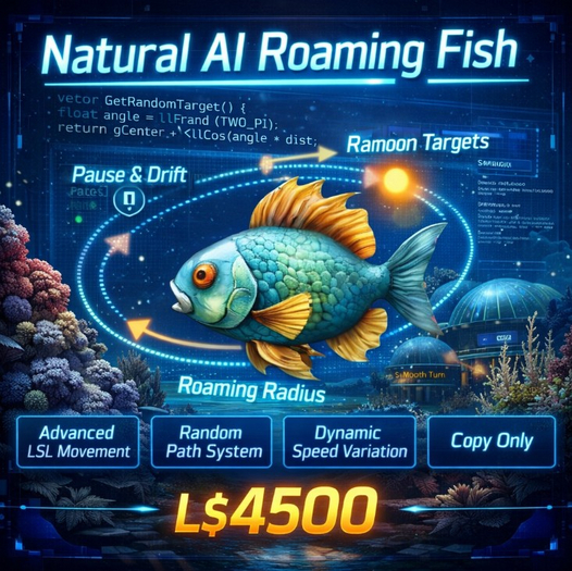 Natural AI Roaming Fish – Advanced LSL Scripted Swimming System | Smooth Keyframed Motion | Realistic Random Movement