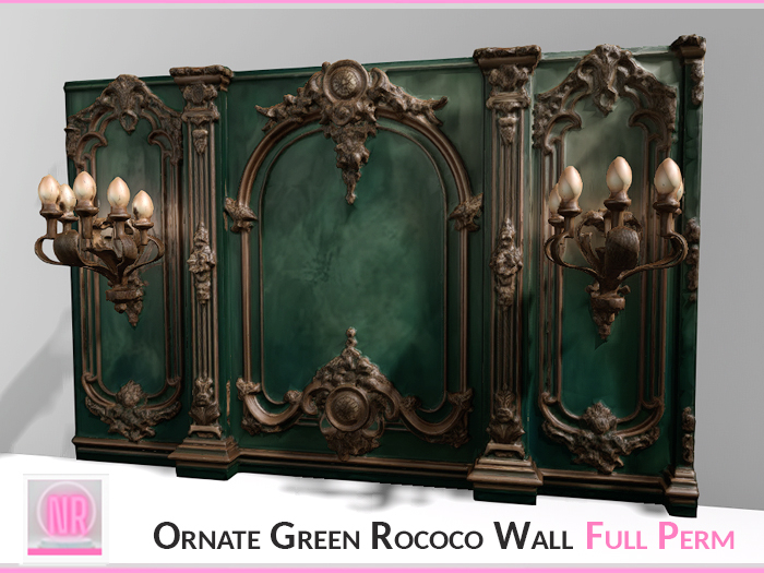 Ornate Green Rococo Wall FULL PERM Luxury Baroque Panel