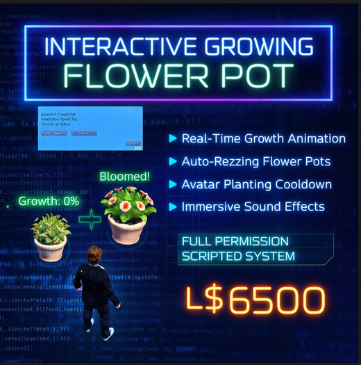 Interactive Growing Flower Pot – Full Permission Scripted Plant System with Real Growth Animation, Auto Rez with Sound 