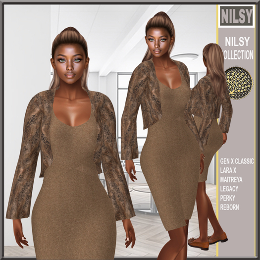 KNIT DRESS&FAUX FUR JACKET